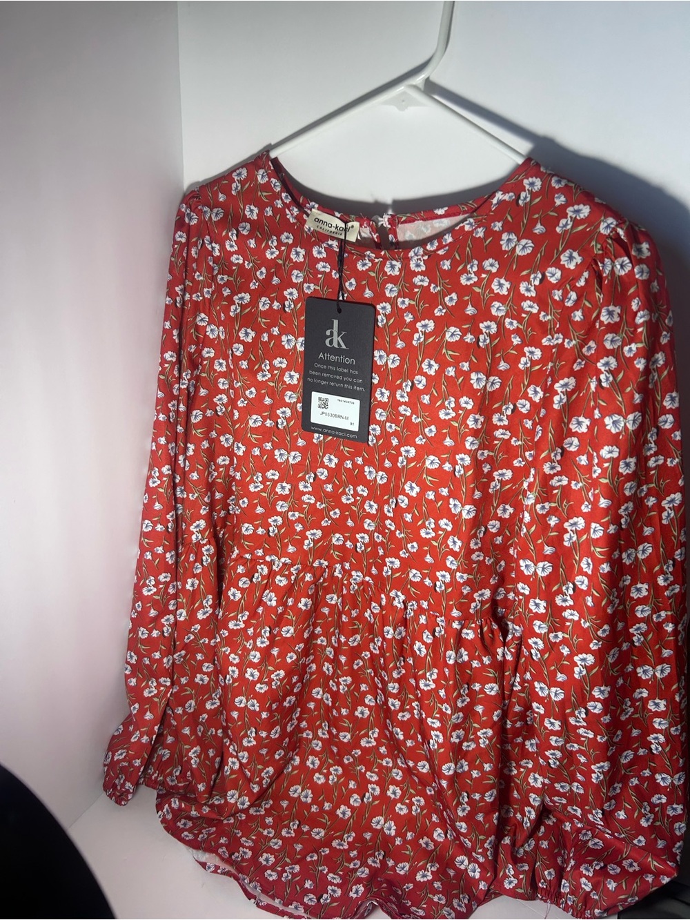 attention Red Floral Peplum Tunic Blouse